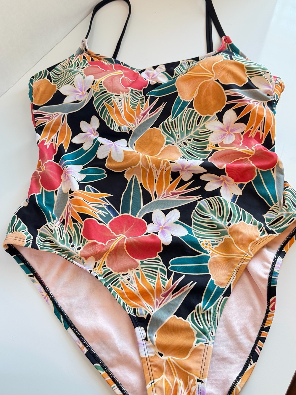 Hurley Black One-Piece Swimsuit with Tropical Floral Print